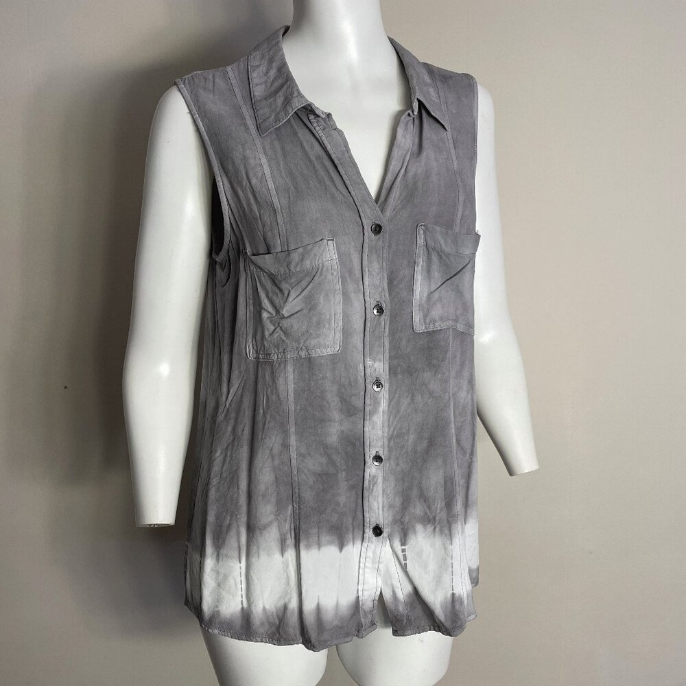 Rock & Republic Shirt Top Women's Medium Sleeveless Tie-Dye Gray Button Up Flowy